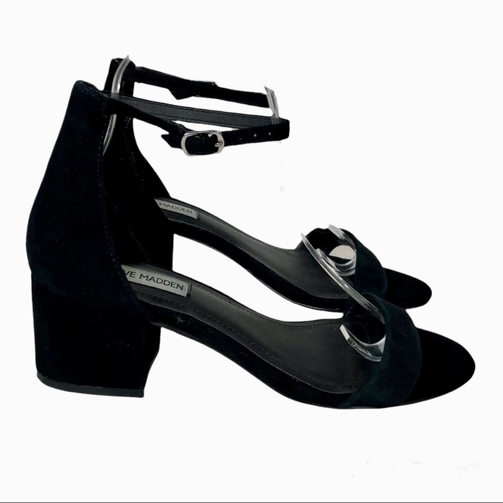 STEVE MADDEN Irenee Black Suede Chunky Heel Sandals Size 7.5
